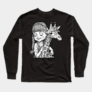 Girl And Giraffe Illustration Long Sleeve T-Shirt